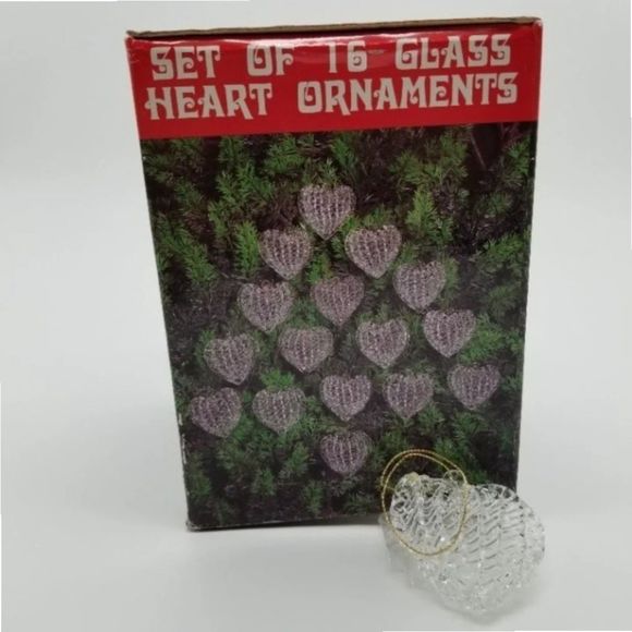 Glass Heart Ornaments Attached Gold Strings 16 Pieces Christmas Home Decor - Picture 2 of 4